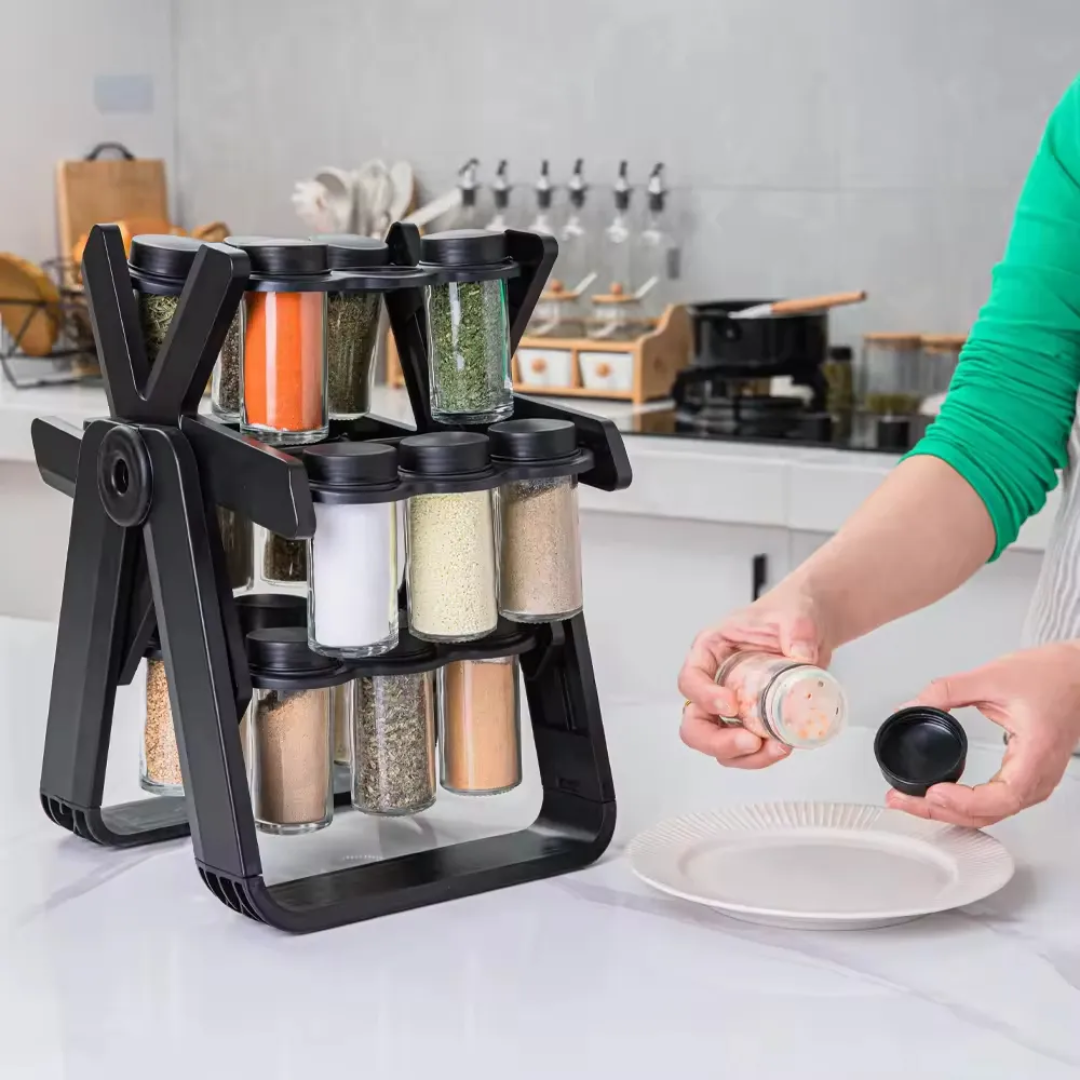18 Spice Jars with a 360° Rotating Spice Rack
