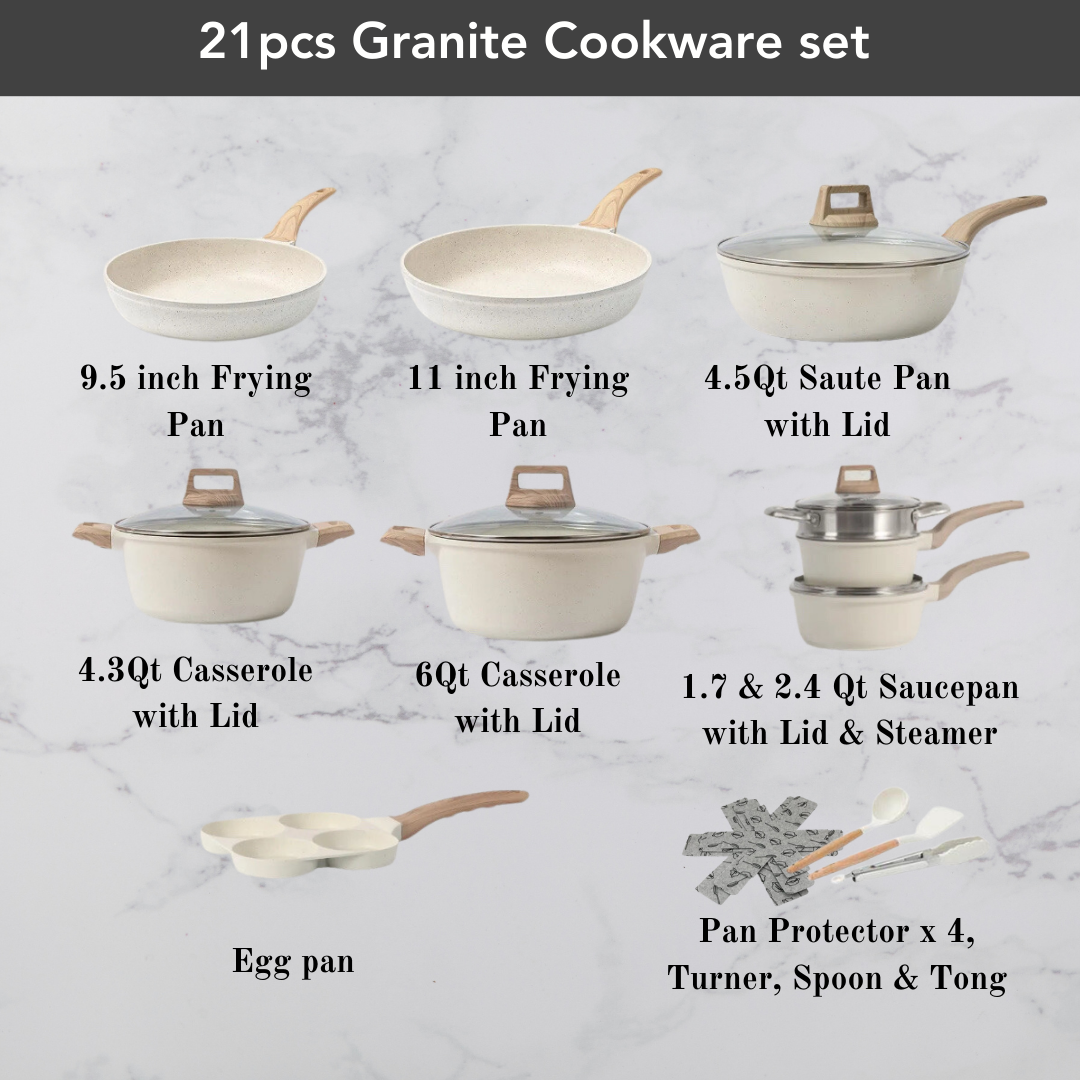 21pcs Cream White Granite Cookware set