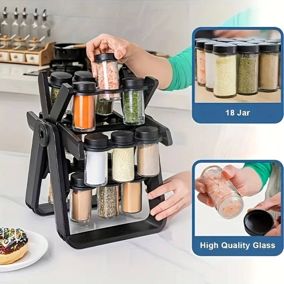 18 Spice Jars with a 360° Rotating Spice Rack