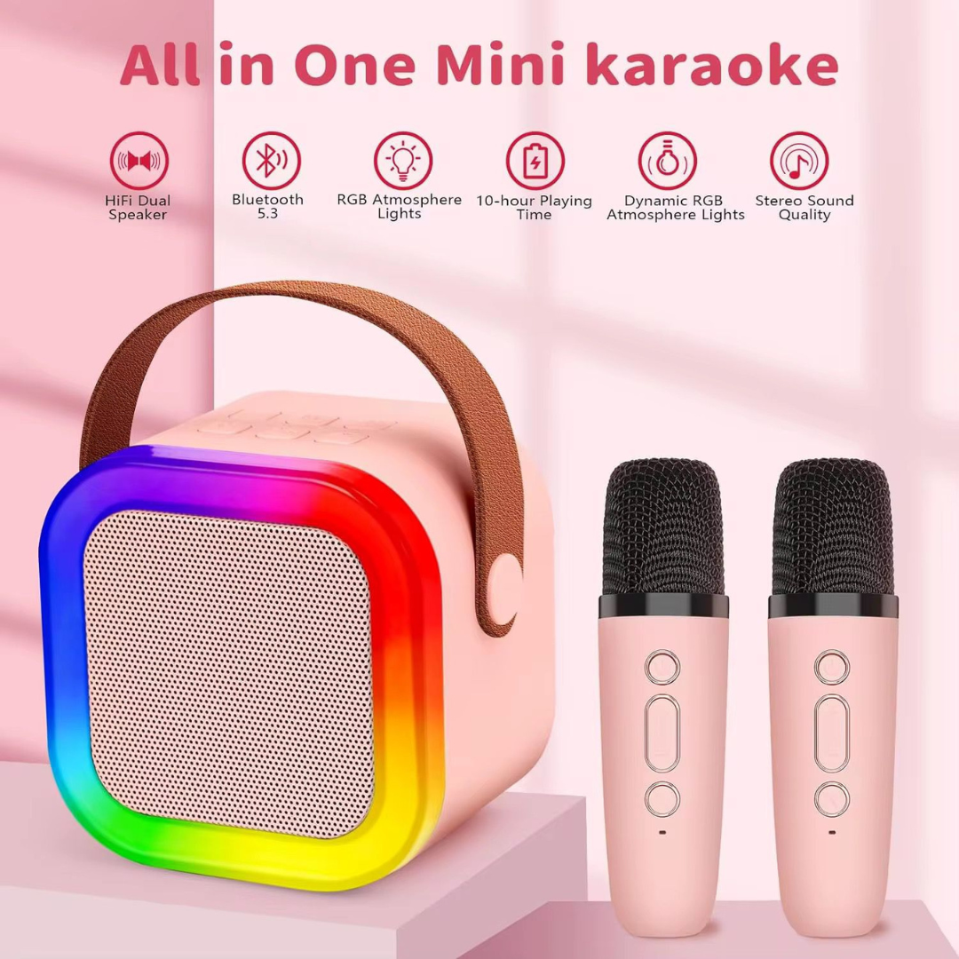 K12 Portable Karaoke Machine Bluetooth 5.3 PA Speaker System with 2 Wireless Microphones