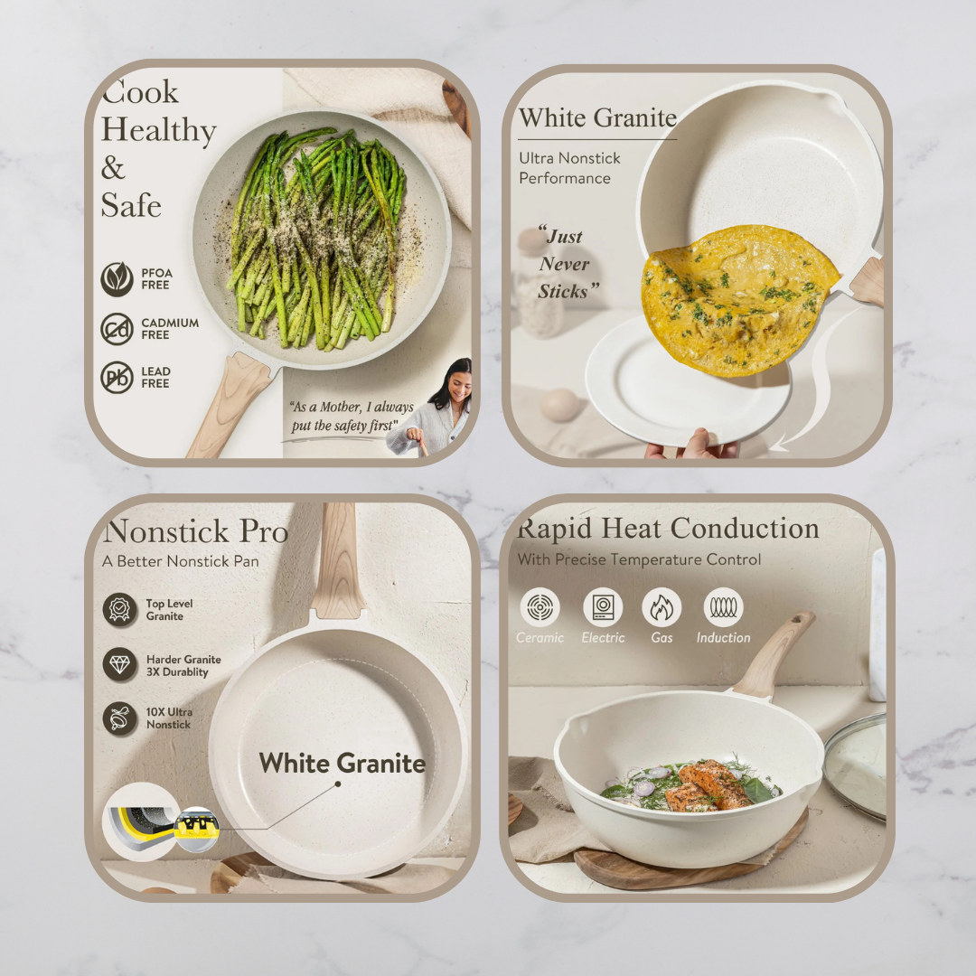 21pcs Cream White Granite Cookware set