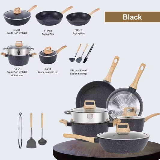 12pcs Black Granite Cookware Set