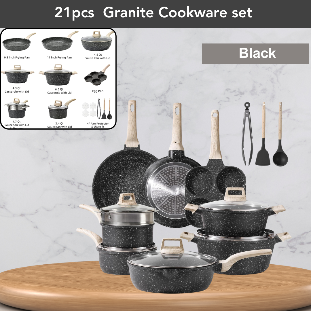 21pcs Black Granite Cookware set