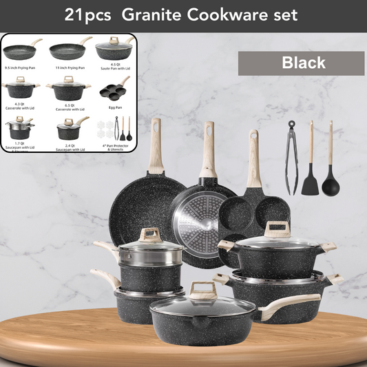 21pcs Black Granite Cookware set