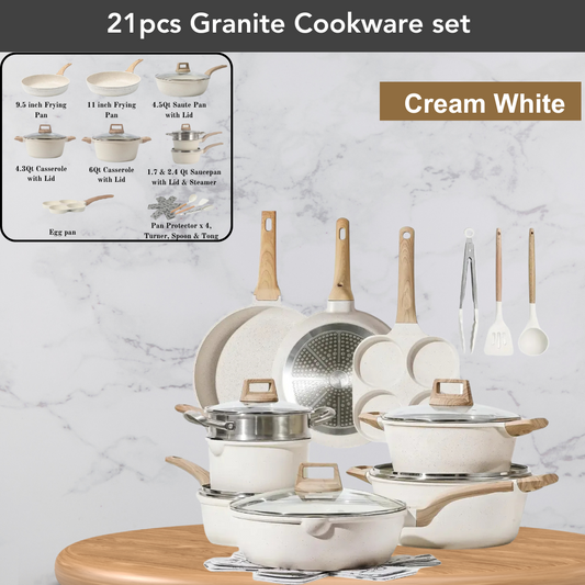 21pcs Cream White Granite Cookware set