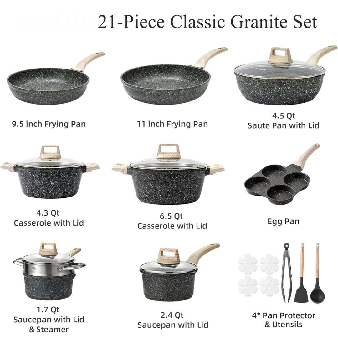 21pcs Black Granite Cookware set