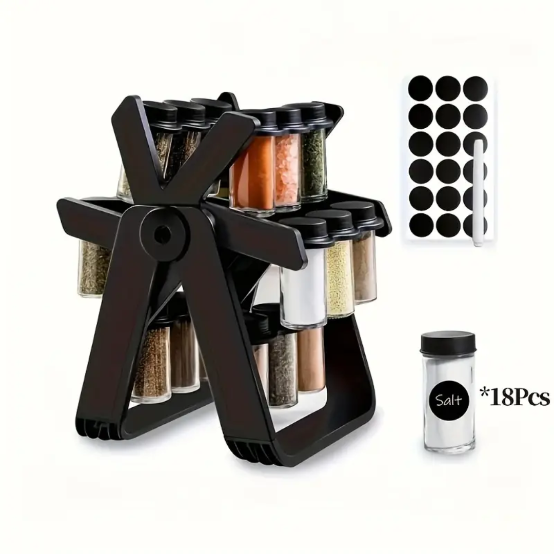 18 Spice Jars with a 360° Rotating Spice Rack